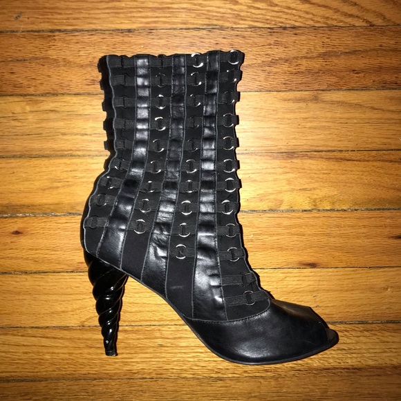 Havana Last Jeffrey Campbell Women Black O-Ring Boots US 8.5 Spiral Heel Punk - Picture 2 of 14
